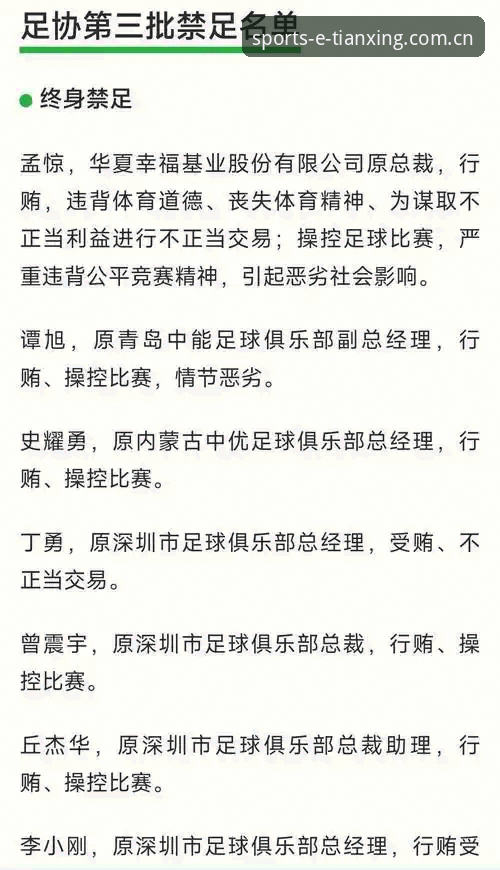 天行体育下载安装 中国足协第三批禁足名单全面评测:17人终身禁赛背后的足球反腐风暴